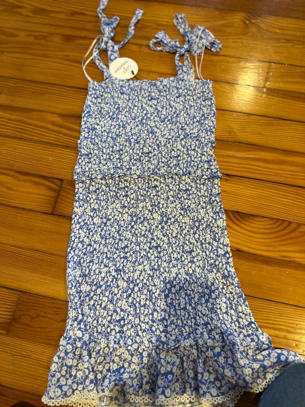 Lost + Wander Floral One Shoulder Dress in Blue and White - Picture 5 of 5